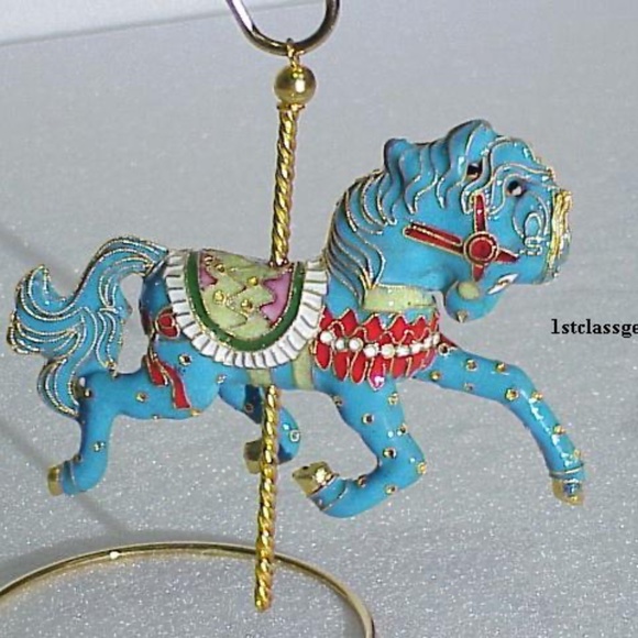 FINAL SALE PRICE Kubla Crafts Cloisonne Carousel Horse Ornament in Blue - Picture 2 of 2